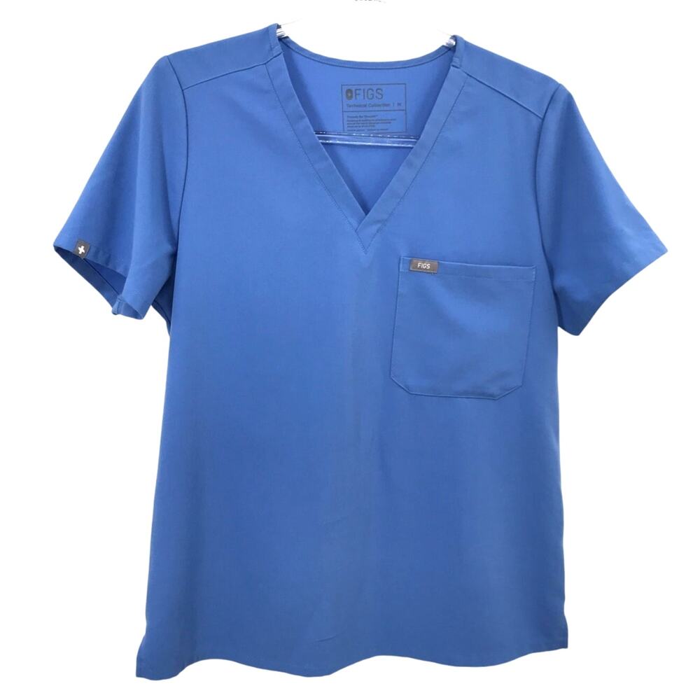 FIGS Womens Blue Technical Collection V-Neck Scrub Top Size M